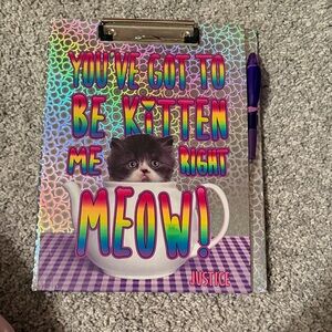 Justice Holographic Cat Clipboard with Pen